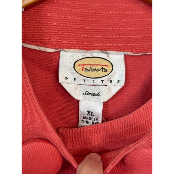 Talbots Jacket Women X Large Petite‎ Coral Pink 3/4 Sleeve Stretch Cotton Office - Picture 4 of 7